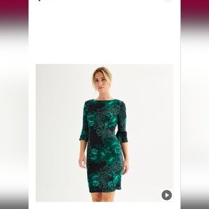 Connected Apparel Bell Sleeve Ruched Dress Color: Hunter, Size: 14 (EUC)